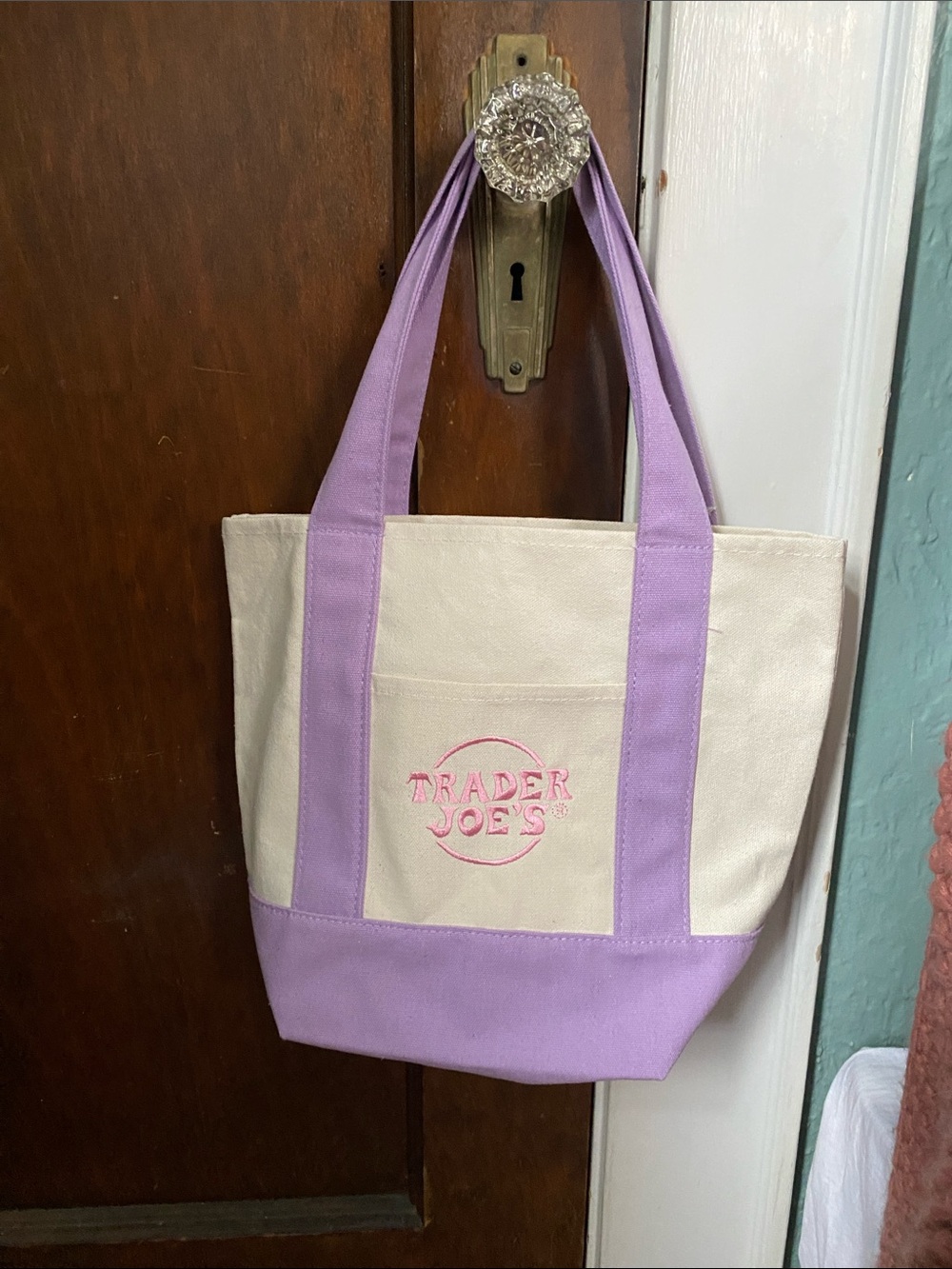 Trader Joe's Cream & Lavender Canvas Tote Bag